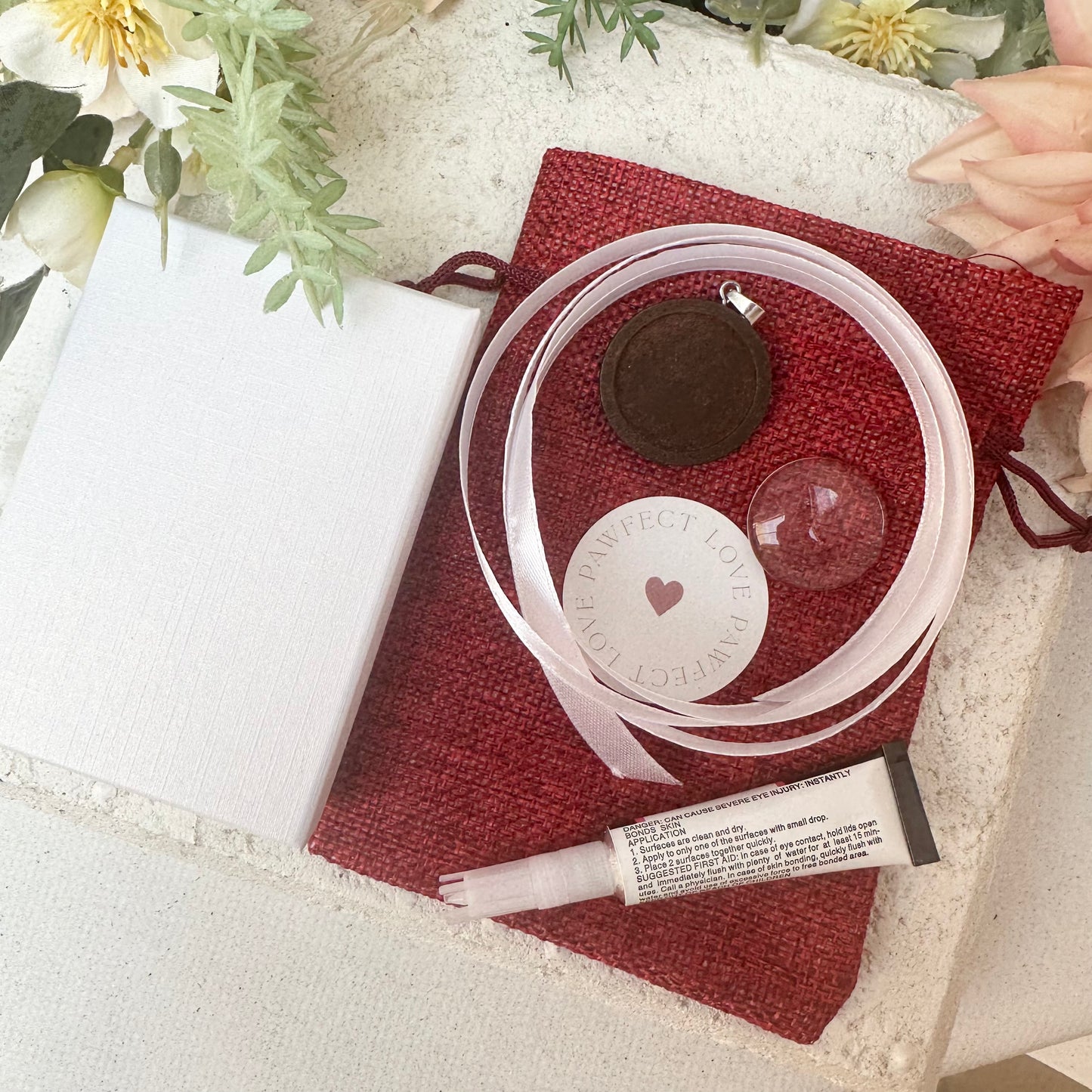DIY kit flatlay for memorial timber photo bouquet charms