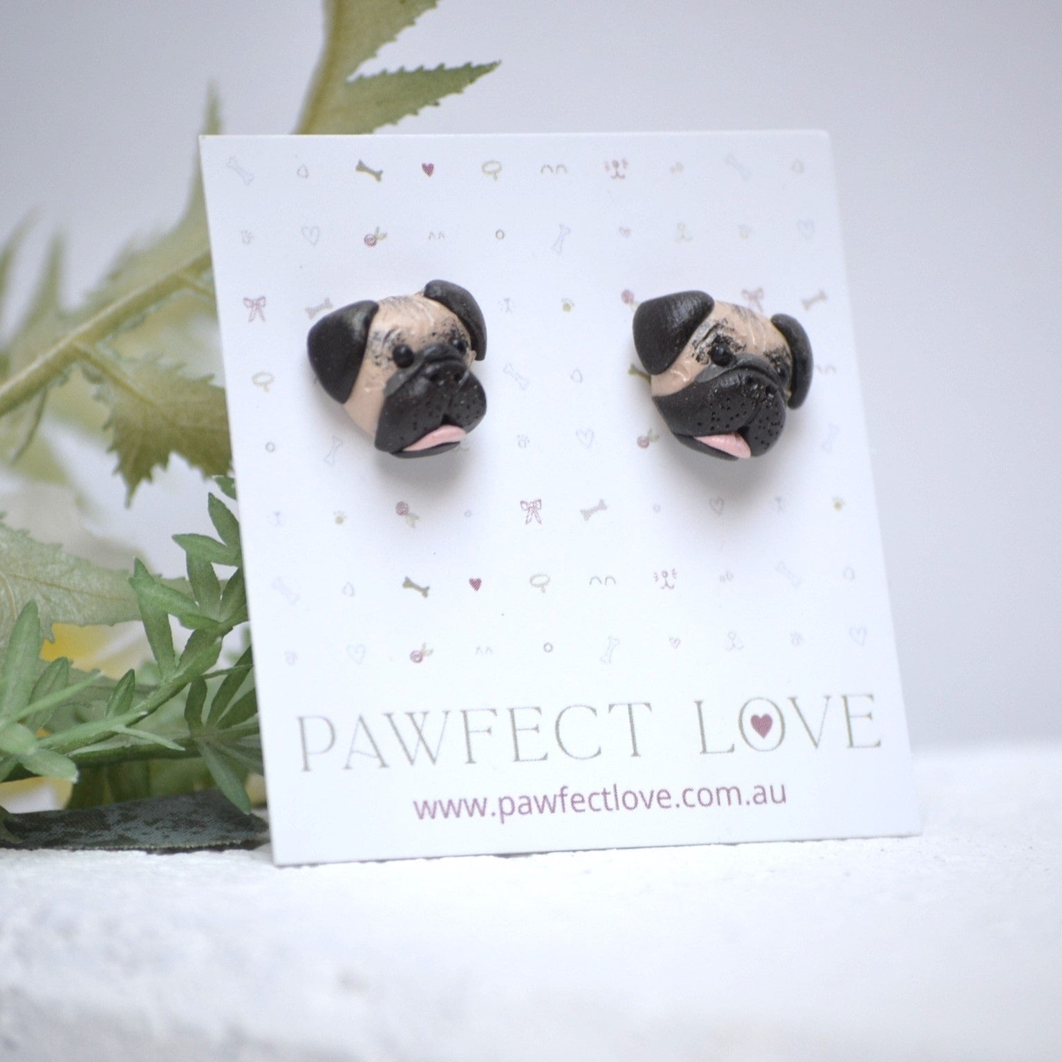 Pug earrings handmade polymer clay dog studs