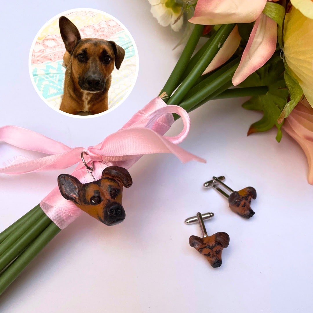 Personalised wedding bouquet pet pendant charm and cufflinks set