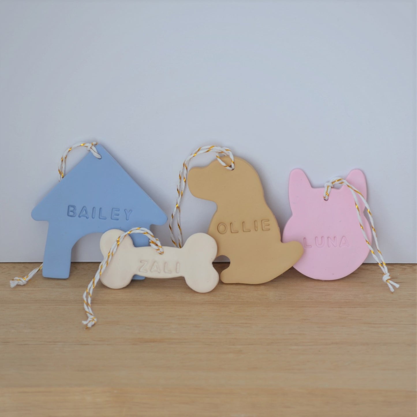 Group of 4 handmade pet name christmas hanging ornaments