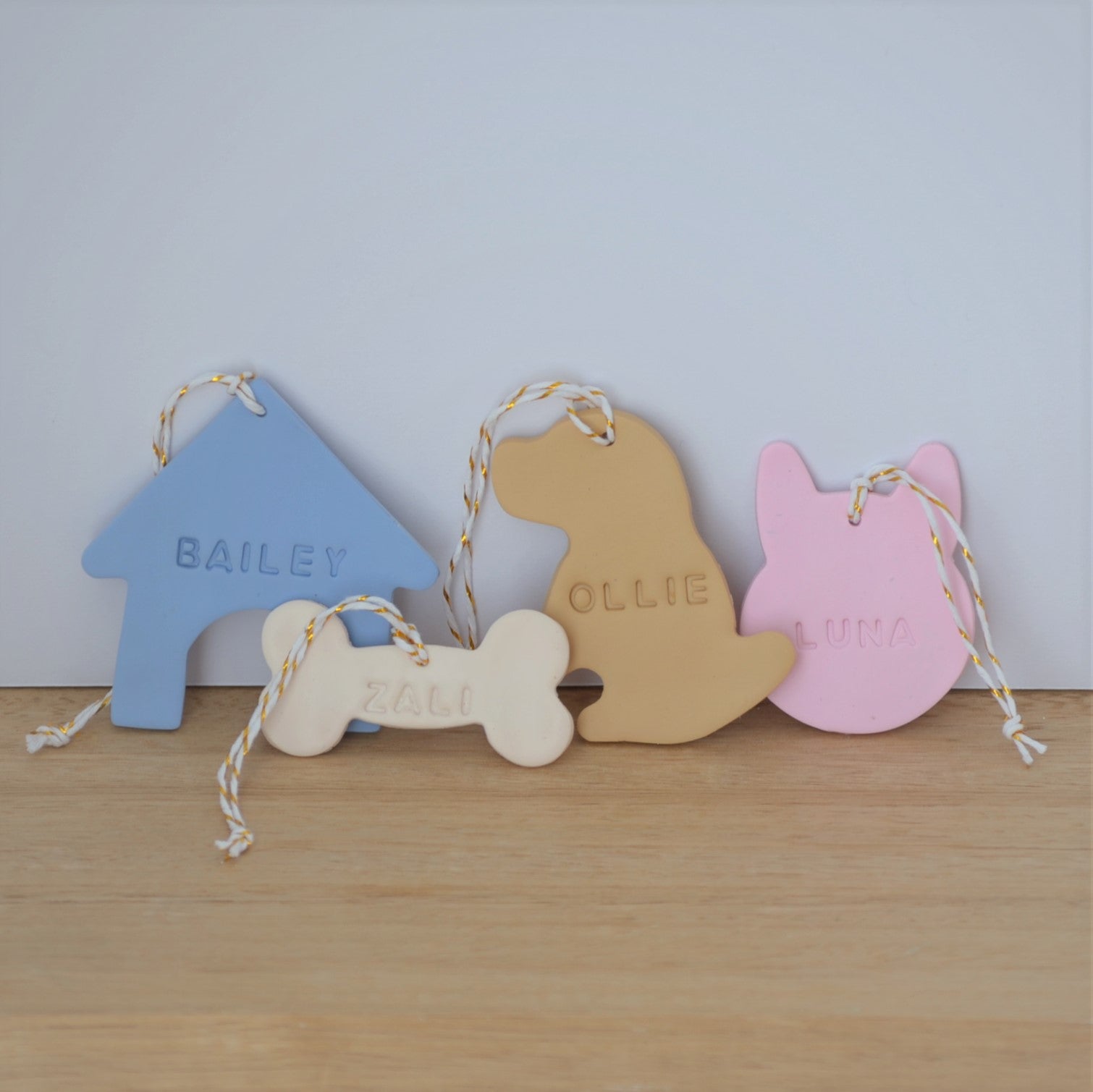 Group of 4 handmade pet name christmas hanging ornaments