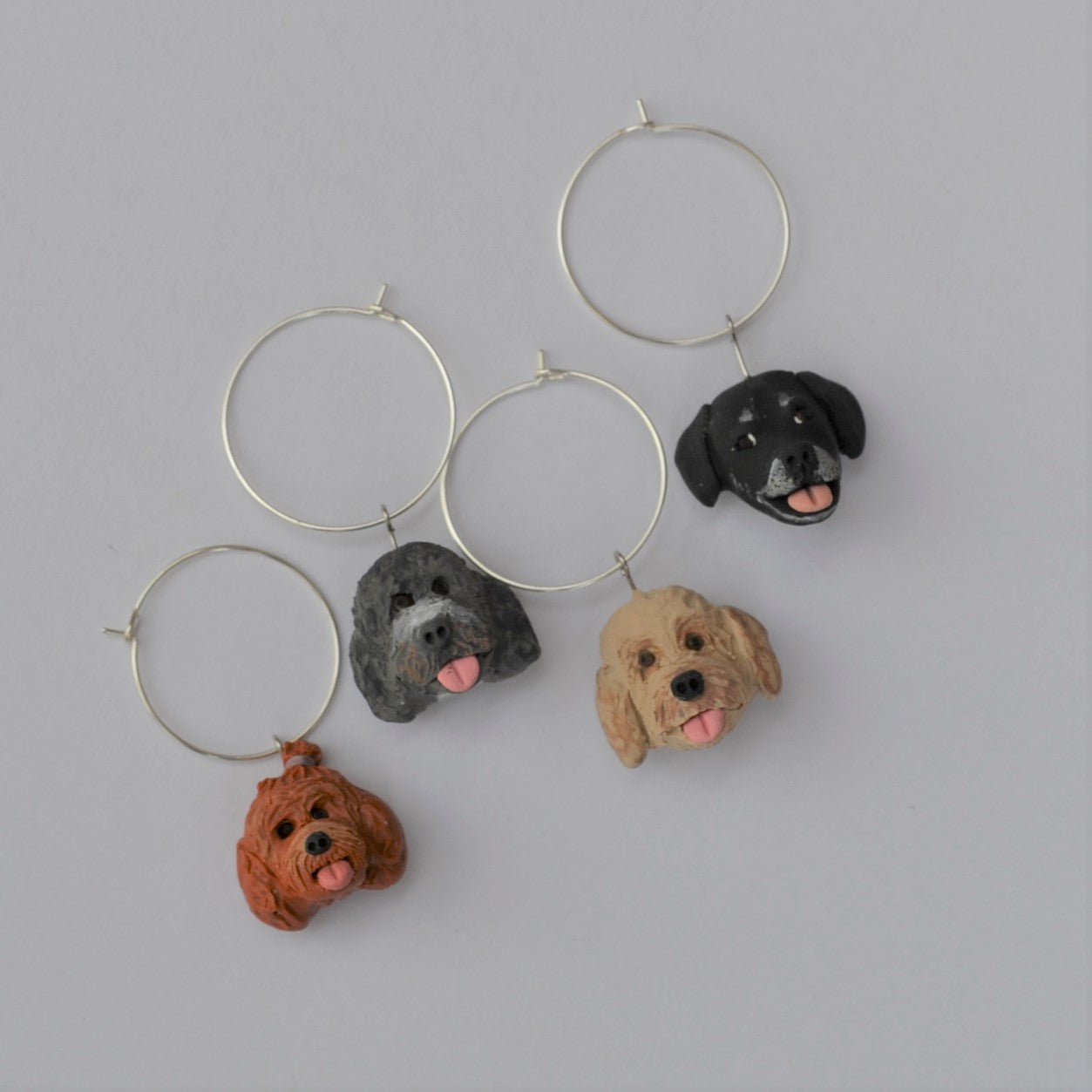Set of 4 handmade dog wine glass charm.