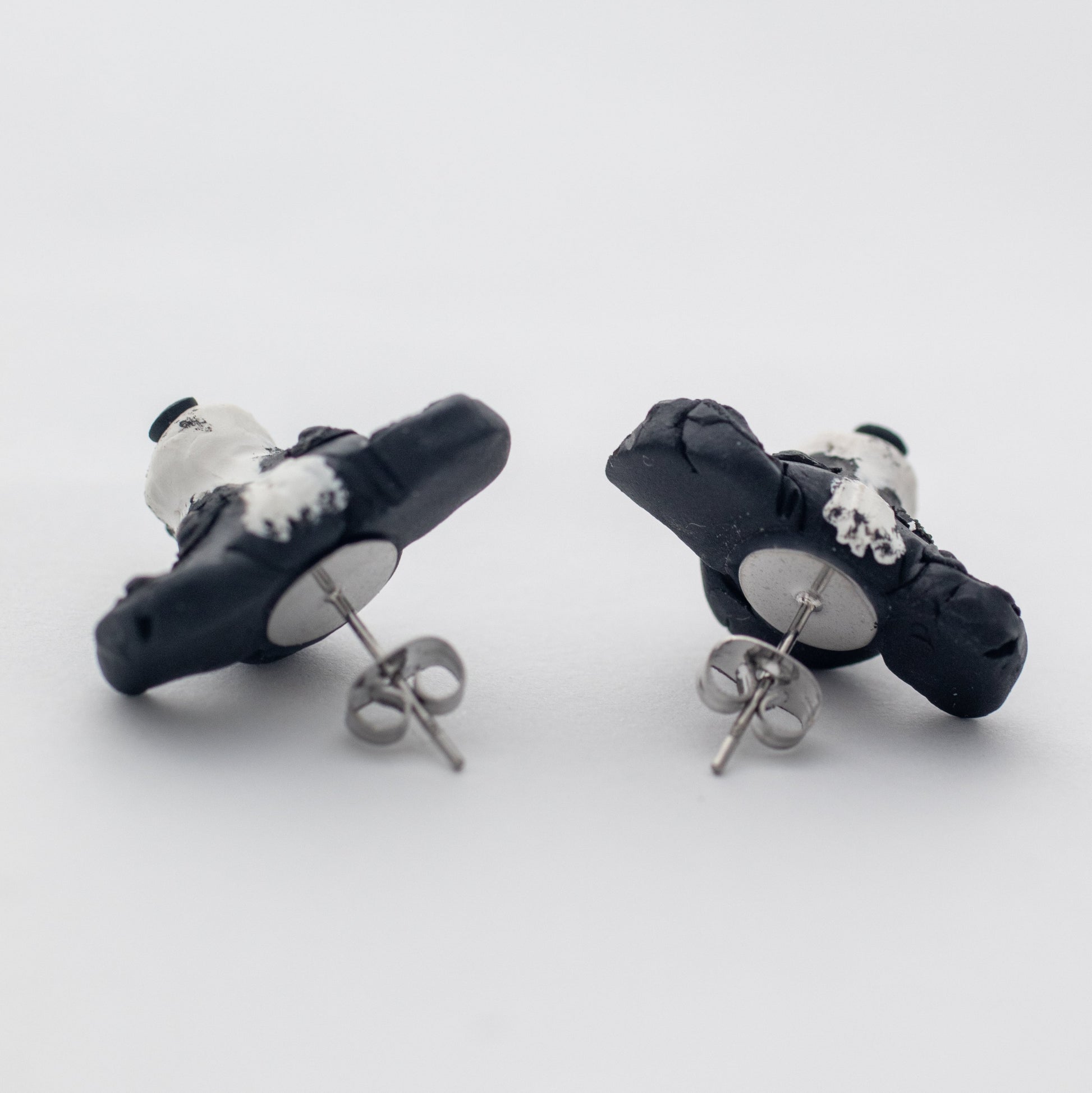 Handmade border collie dog earrings showing surgical steel backs