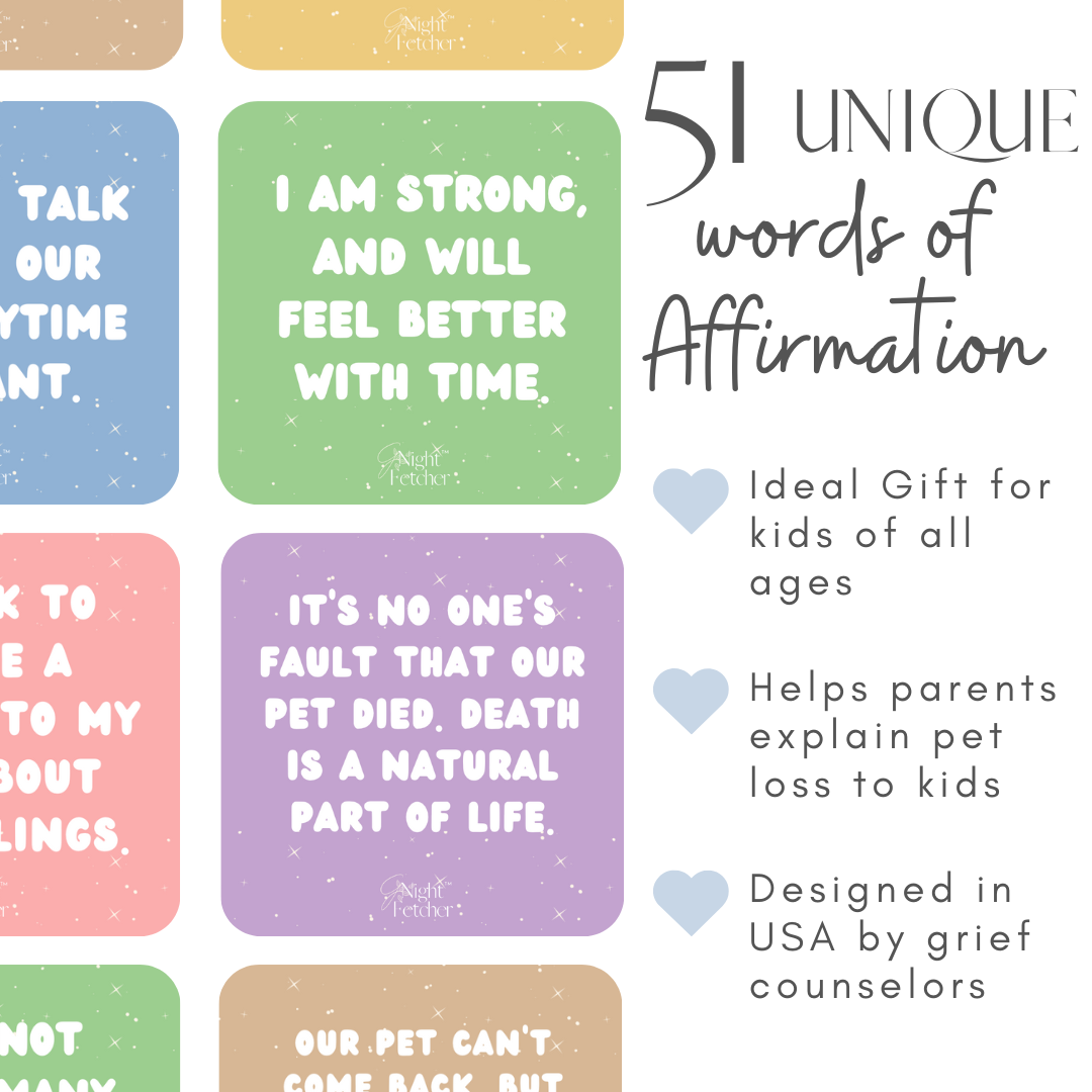 Pet Loss Comfort Cards For Kids - 51 Affirmations with Prompts