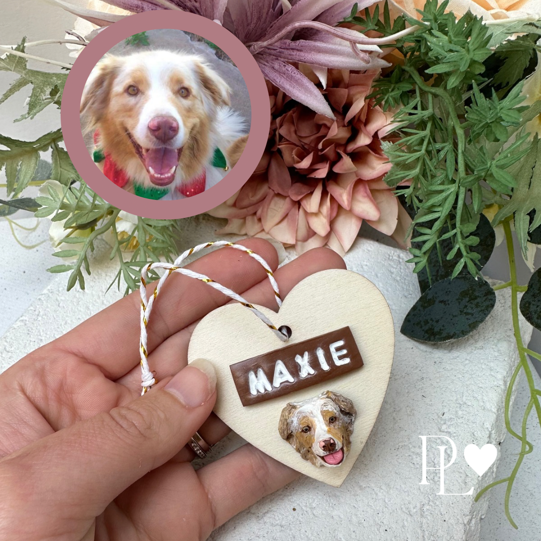 Timber heart - Custom pet face Christmas ornament