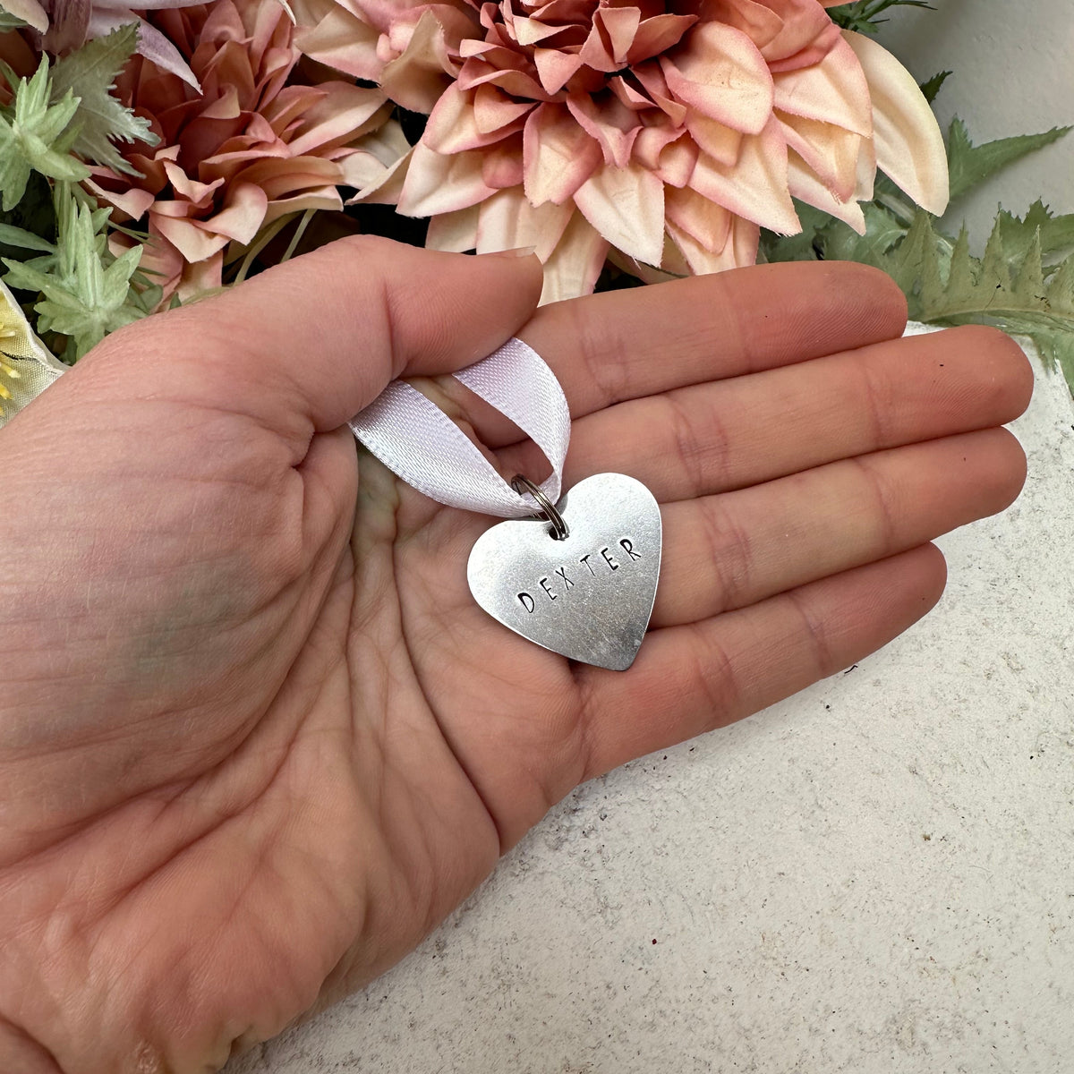 Metal stamped bridal bouquet name accessory