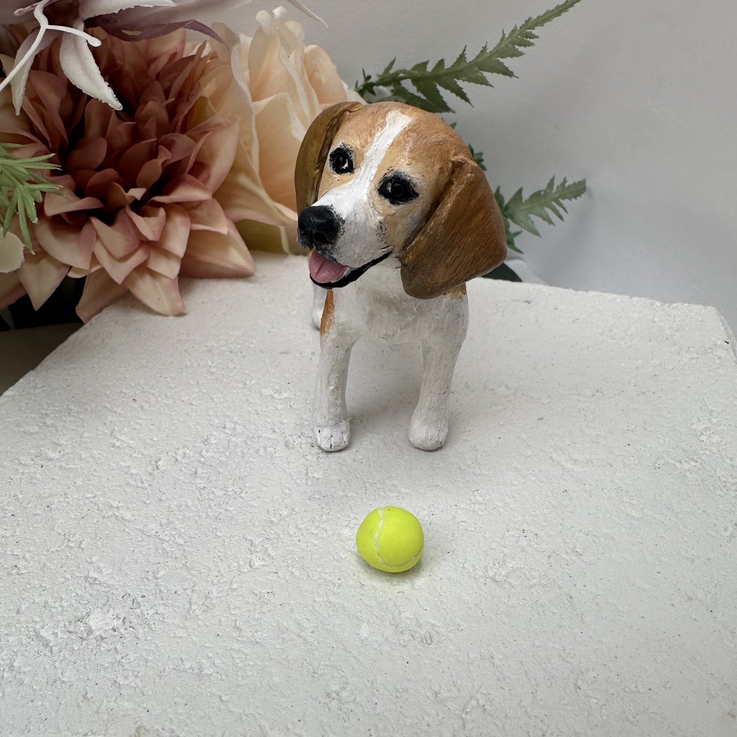 Handmade beagle wedding cake topper with ball..