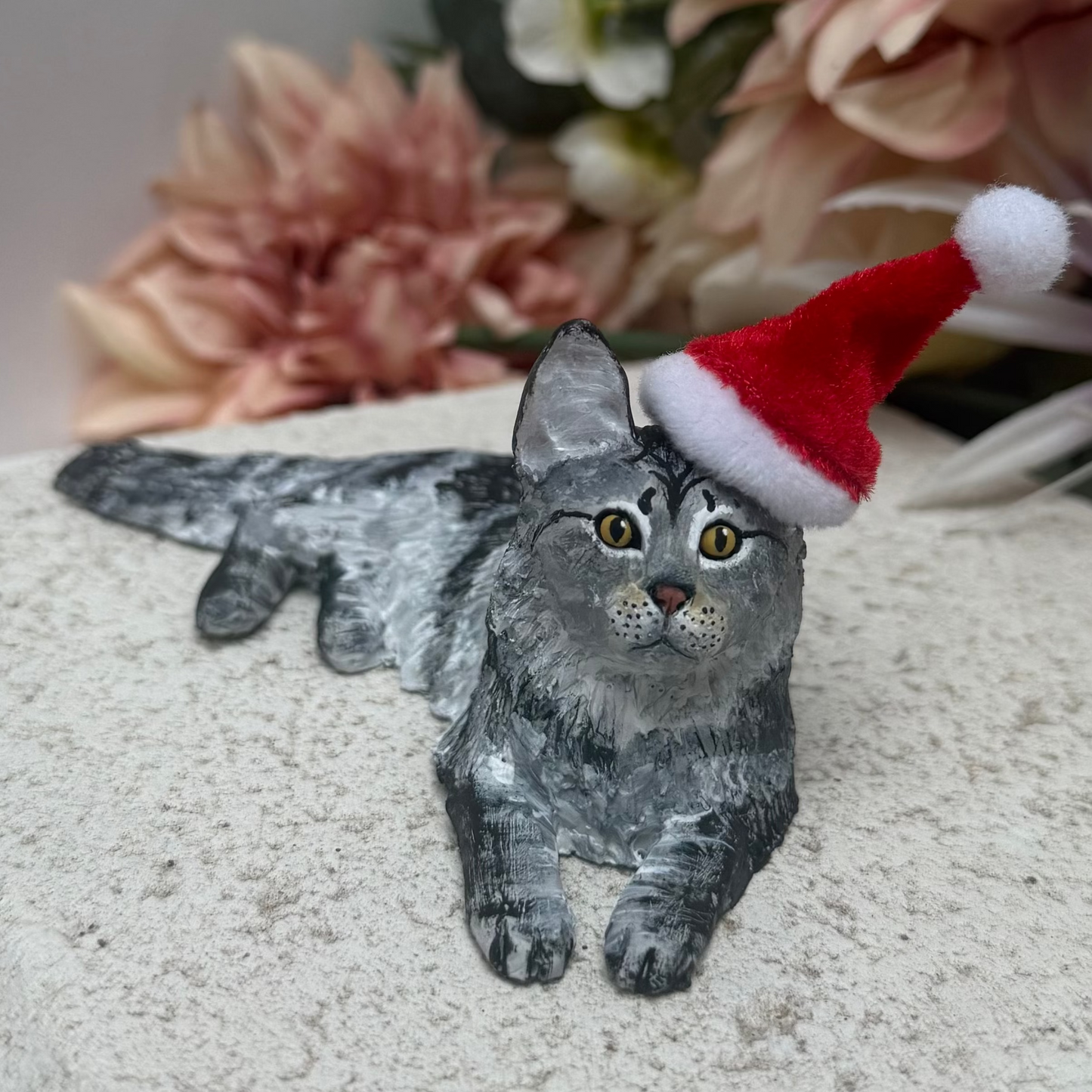 Custom Christmas dog figurine wearing Santa Hat