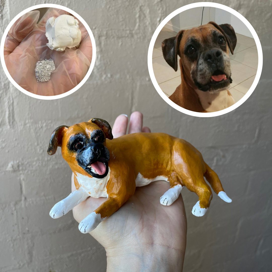 Custom pet memorial figurine with optional ashes inclusion