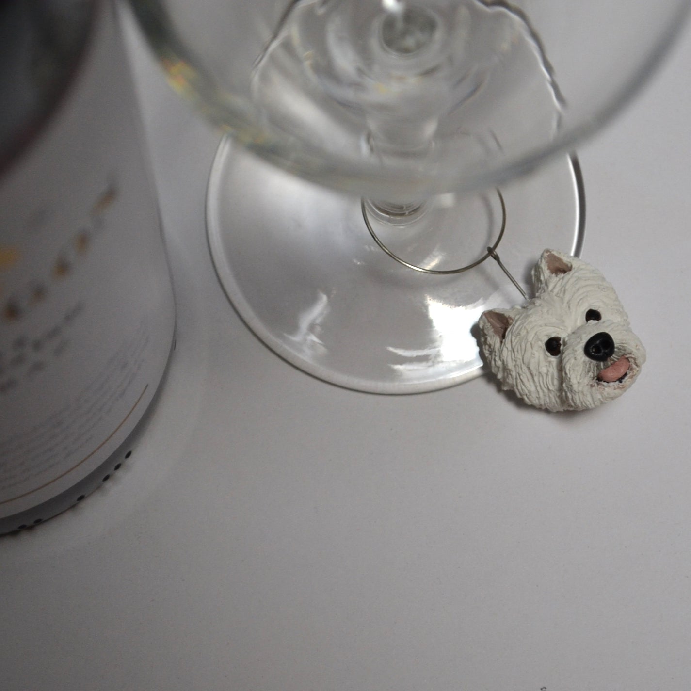 Handmade Westie dog wine glass charm.
