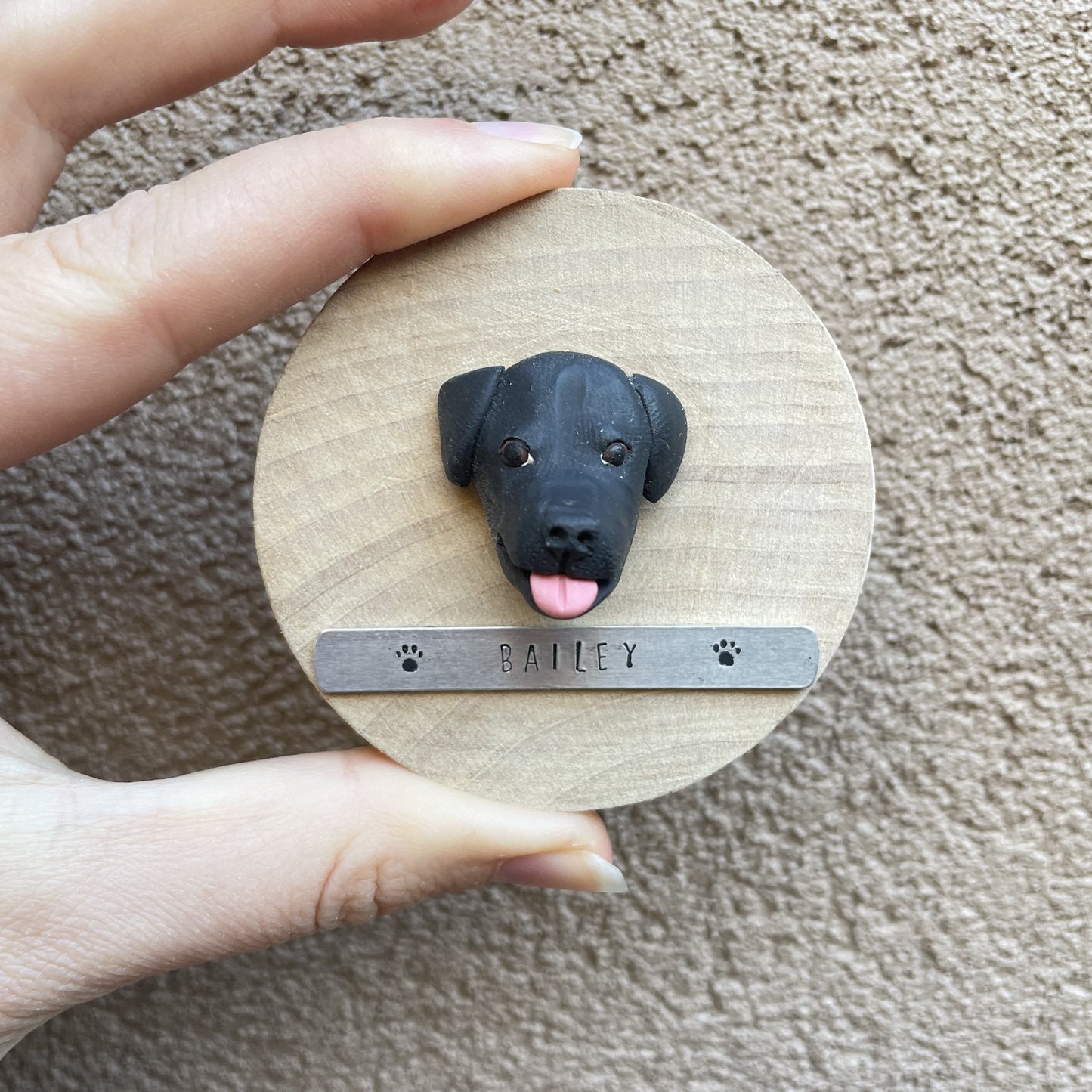 Handmade custom timber magnetic bottle opener with 3D dog face and name plaque..