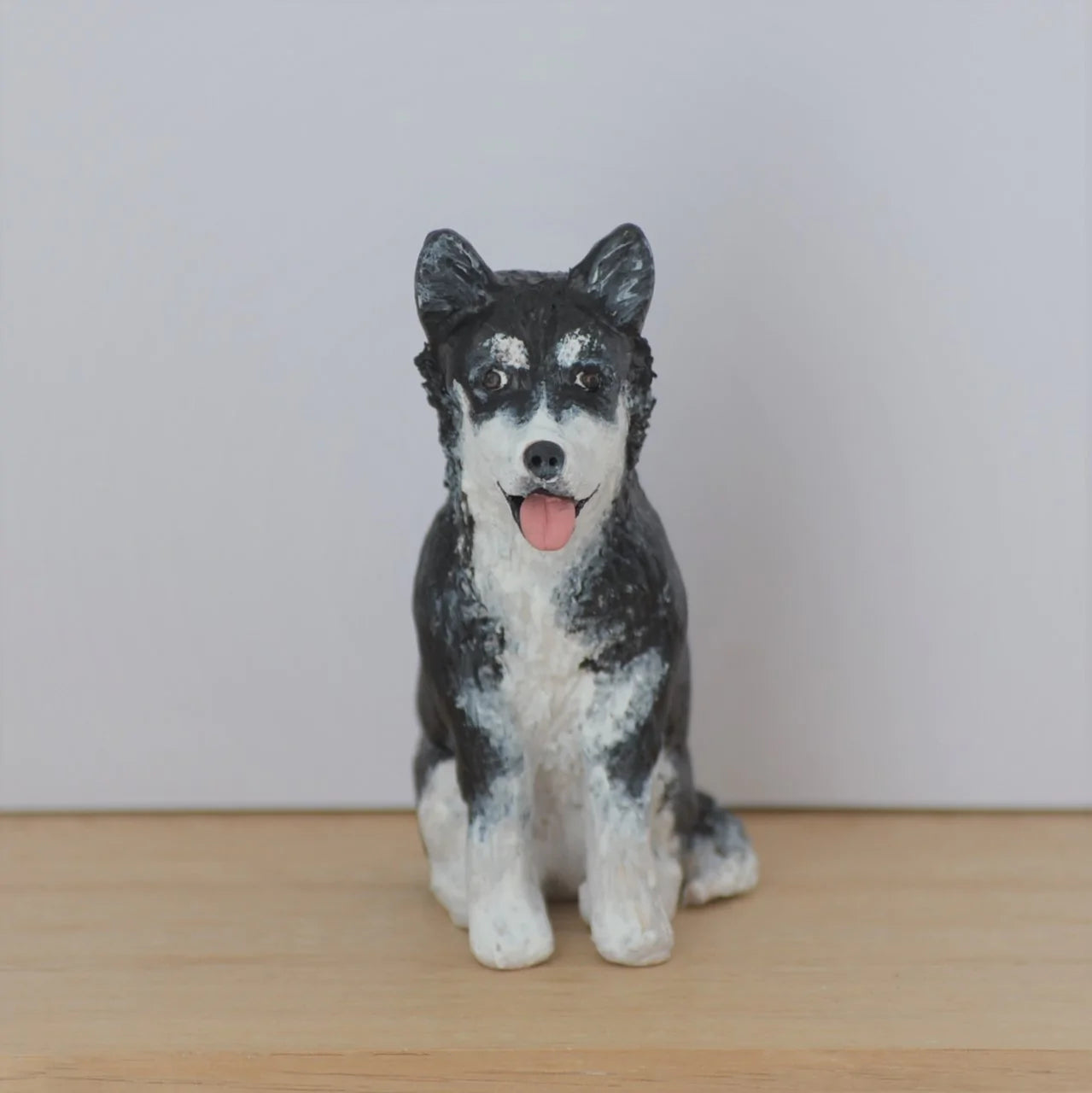 Polymer clay husky dog sitting figurine