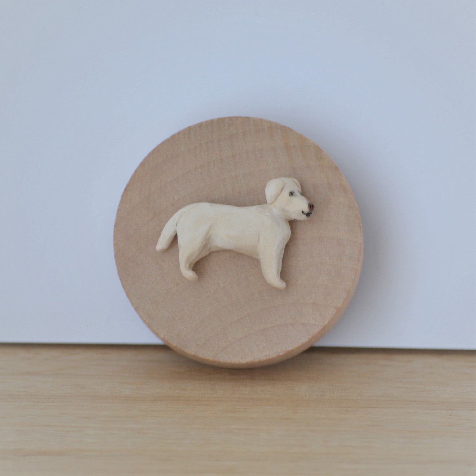 Timber bottle opener with handmade clay yellow lab sculpture attached