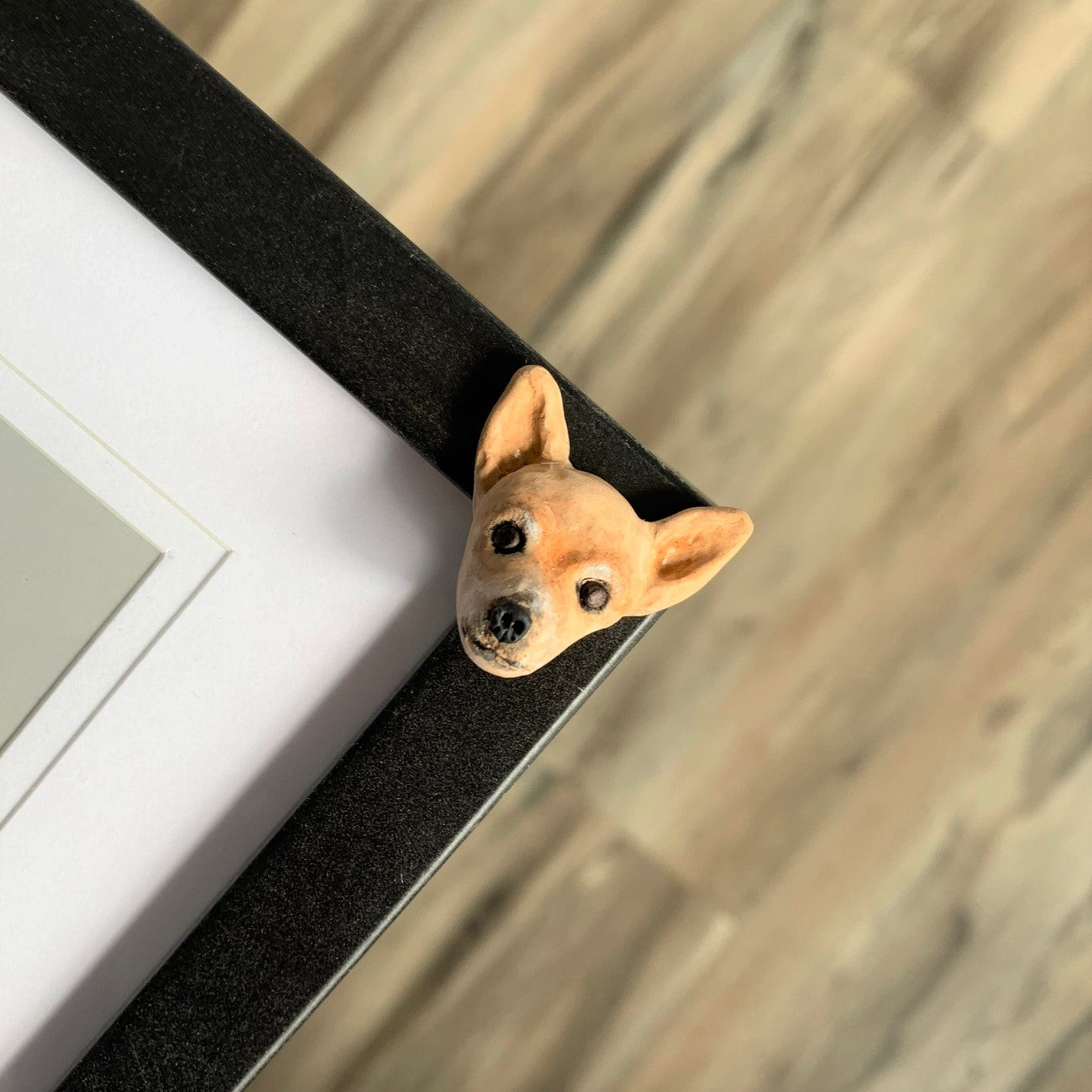 Pet memorial photo frame corner with a Chihuahua feature