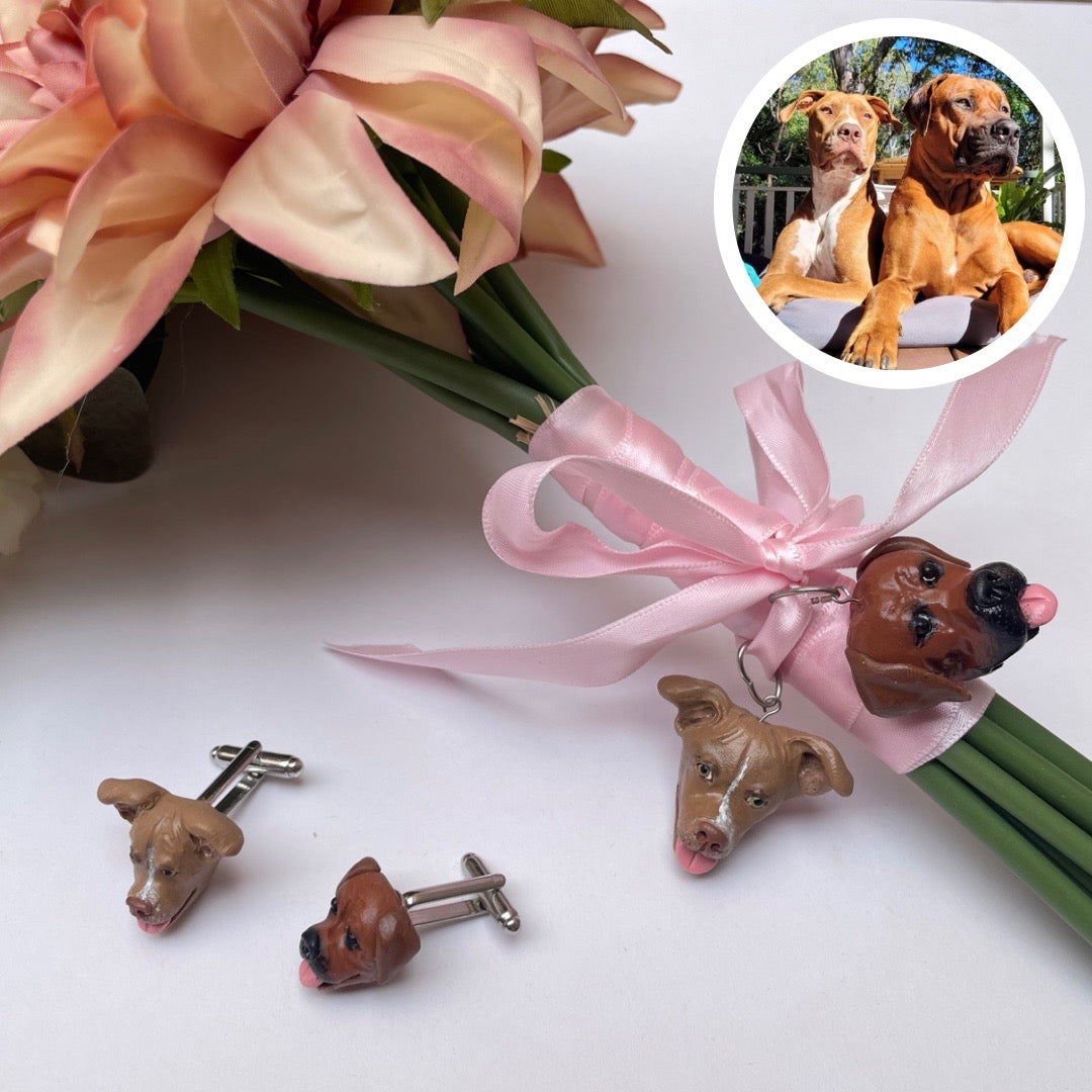 Personalised wedding bouquet pet pendant and cufflinks set