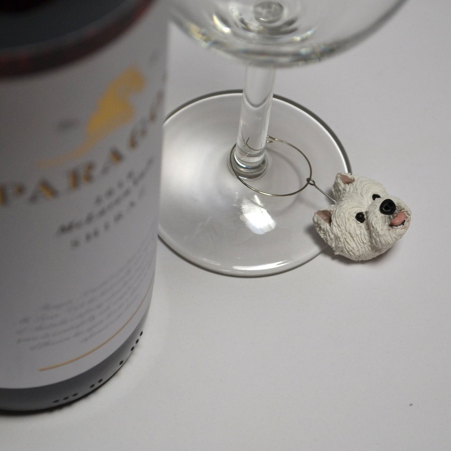 Handmade Westie dog wine glass charm.